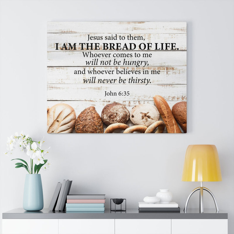 Bread of Life John 6:35 White Canvas Wall Art