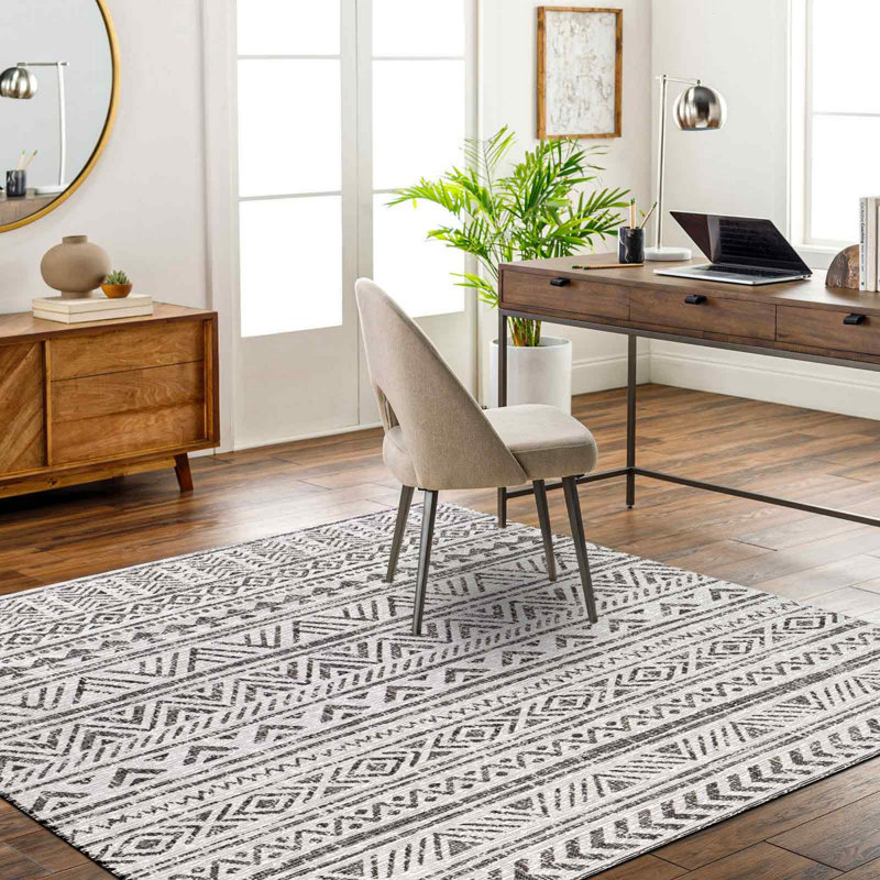 Black Modern Outdoor Rug, Geometric Stain Resistant Easy to Clean Rug For Patio, Balcony, Decks & Garden-130X180