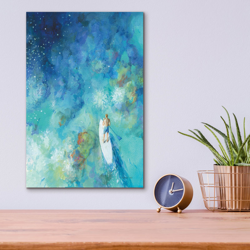 «Paddle Board Exploration 2 C» par Danhui Nai, art mural en verre acrylique, H 16 po x l 12 po x P 0,13 po