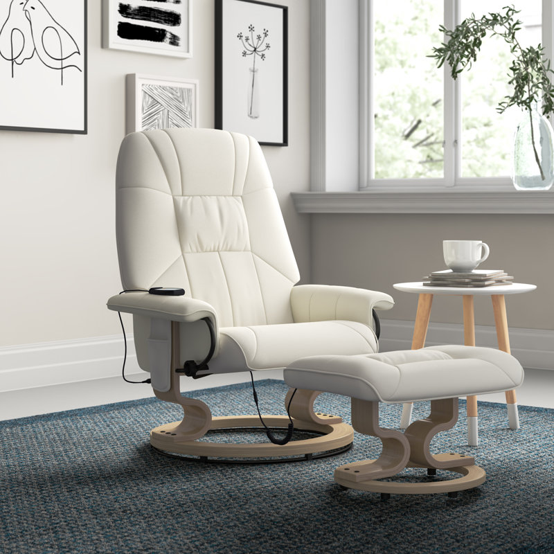 Hannah 79cm Wide Bonded Leather Swivel Ergonomic Recliner with Massager Chair, Cream