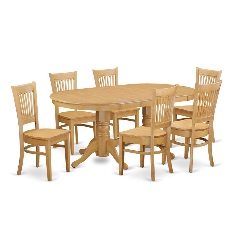 7 Piece Kitchen Table & Chairs Set Consist of an Oval Dining Room Table with Butterfly Leaf and 6 Solid Wood Seat Chairs, Oak