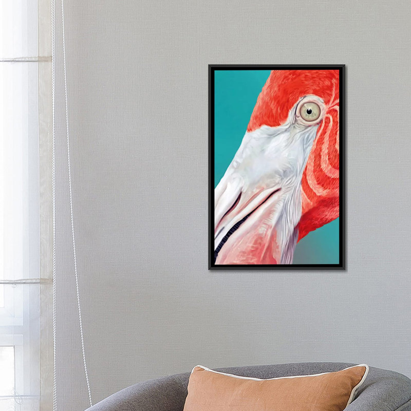 «Flamingo», impression sur toile, H 26 po x l 18 po x P 1,5 po, Toile avec cadre flottant noir, Pas de tapis