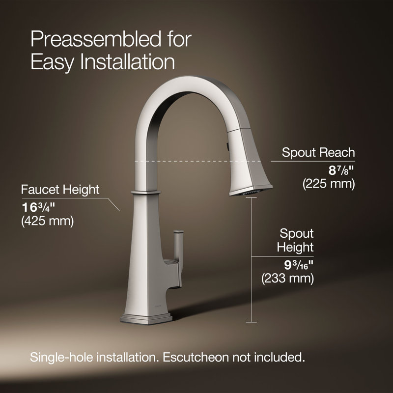 Riff Pull-Down Kitchen Sink Faucet with Three-Function Sprayhead, Single-Handle Kitchen Faucet, Vibrant Stainless