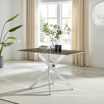 Chanden Luxury Marble Effect Glass 4 Seater Dining Table - Modern Statement Design