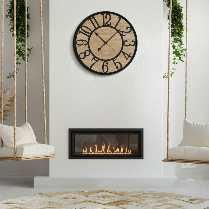 Grande horloge murale rétro en bois surdimensionnée à piles