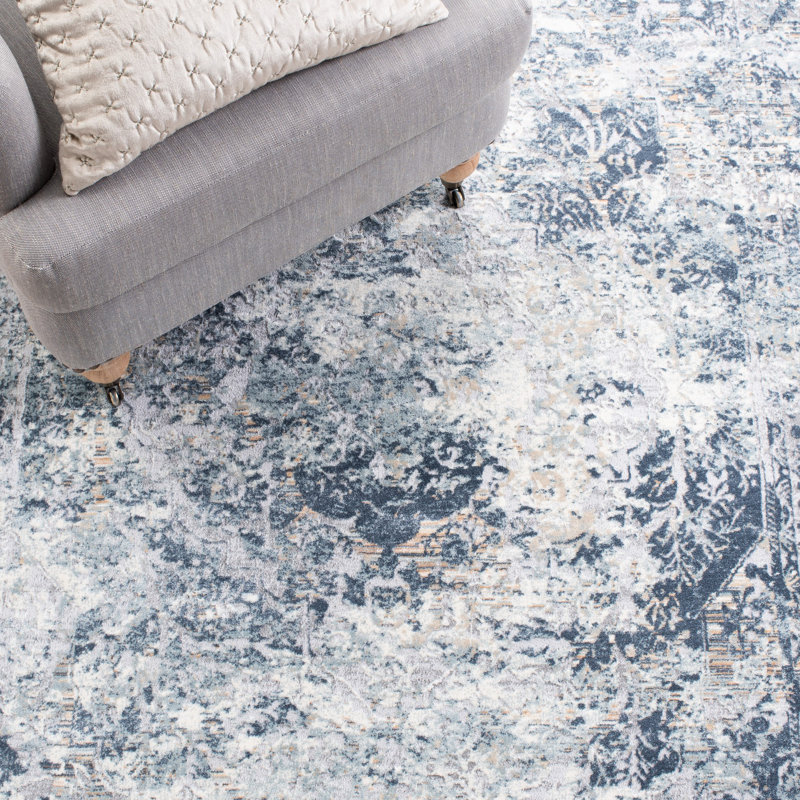 Martha Stewart Blue and Cream Hand-Knotted Wool Area Rug