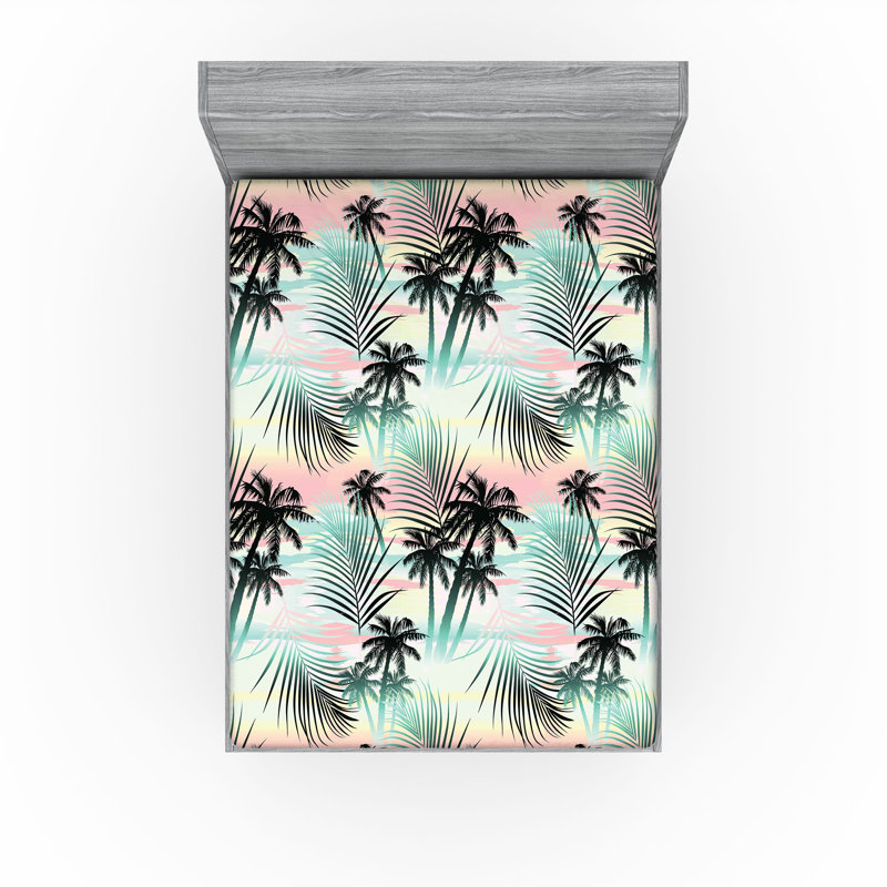 Drap-housse Ambesonne, paquet de 2, Drap-housse de taille très grand, Bleu / rose / floral noir