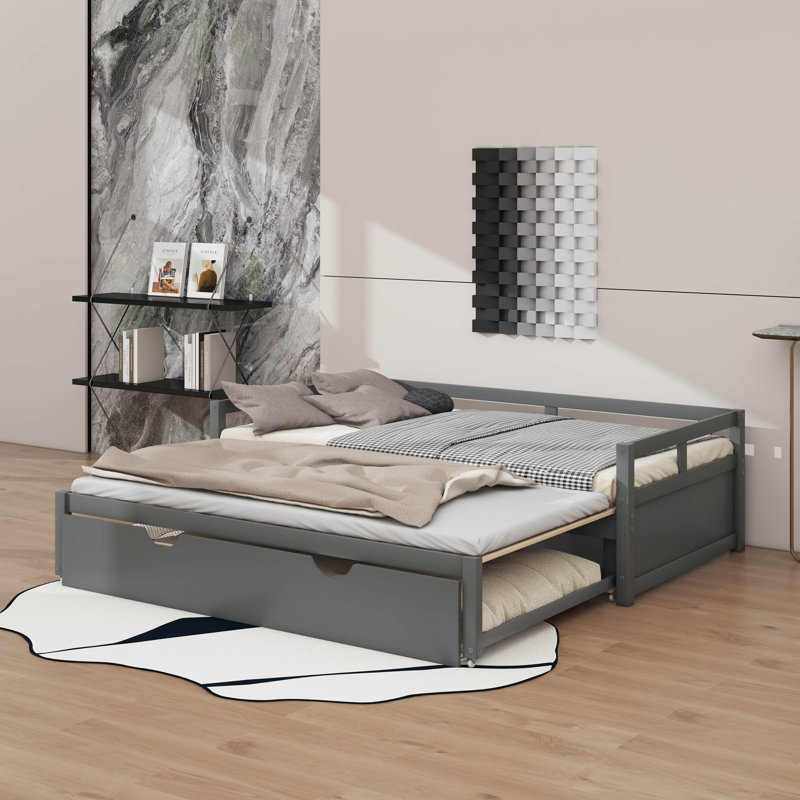 Lit de jour extensible simple avec lit gigogne, Gris