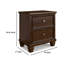 Table de chevet Reno, 2 tiroirs, boutons ronds en nickel, bois massif brun riche