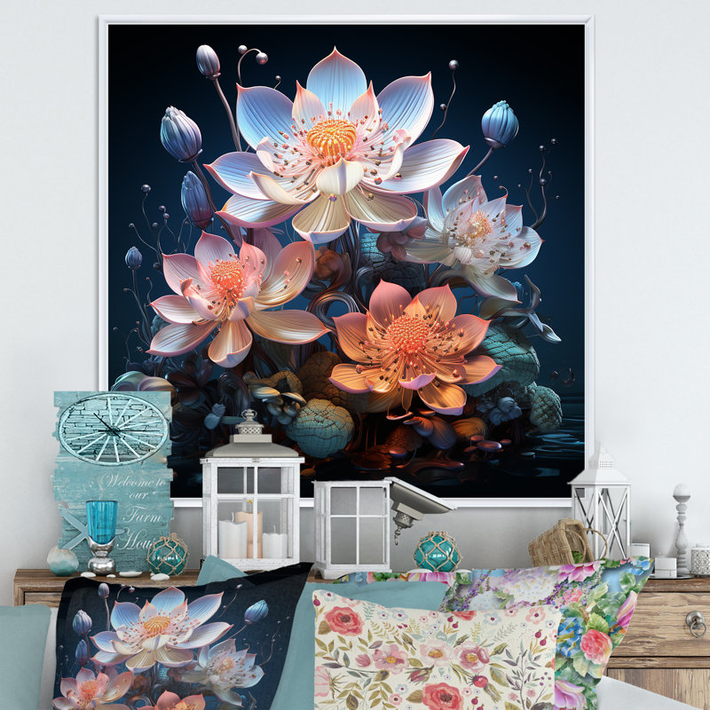 Pétales du lotus sacré I - impression, Cadre flottant blanc, H 30 po x l 30 po x P 1 po