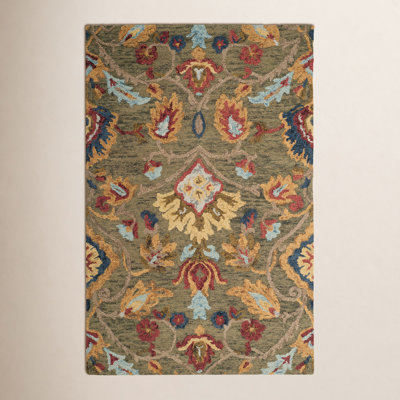 Tansy Handmade Wool Green / Multi Rug