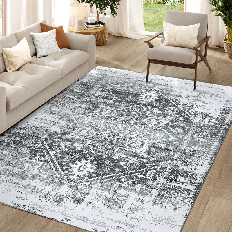 Vintage Washable Non Slip Area Rug for Living Room Rug Entrance Rugs Floral Distressed Carpet Soft Bedroom Low Pile Stain Resistant Carpet Dining Room Kitchen No Shedding Rug Indoor Floor Mats Laundry Farmhouse Decor Rugs