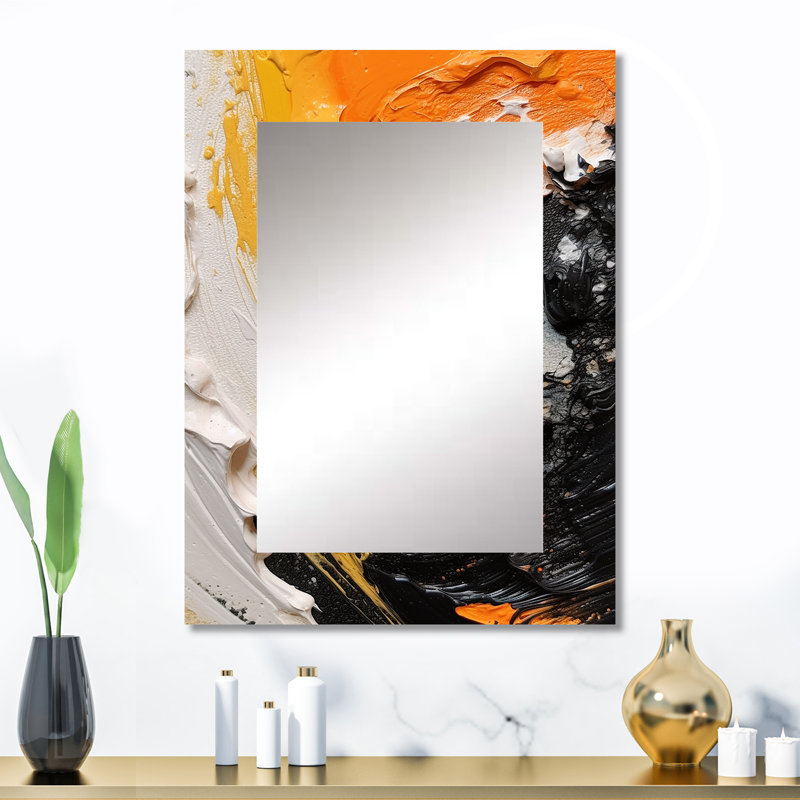 Orange and Black Mystic Spirals III - Abstract Spirals Mirror, Orange Unique Wall Mirror, Printed Metal Art, 32" x 24"
