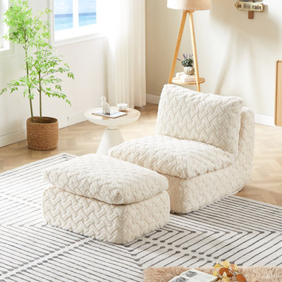 Fauteuil de sol pivotant à compression complète avec courbe ergonomique, velours côtelé blanc, hauteur de 34,64 po, assise souple et tendance, tissu de haute qualité, 39,83 po, rétention de la chaleur
