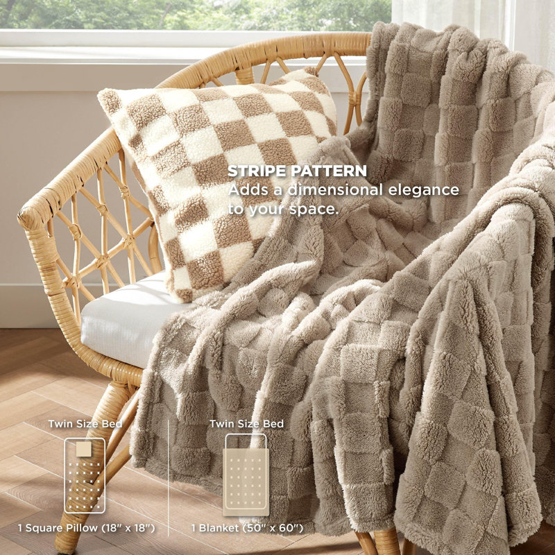 Bedsure Boho Comforter Set With Plaid Throw Blanket And Decorative Pillow, Linen Plaid, Queen Comforter + 4 Additional Pieces