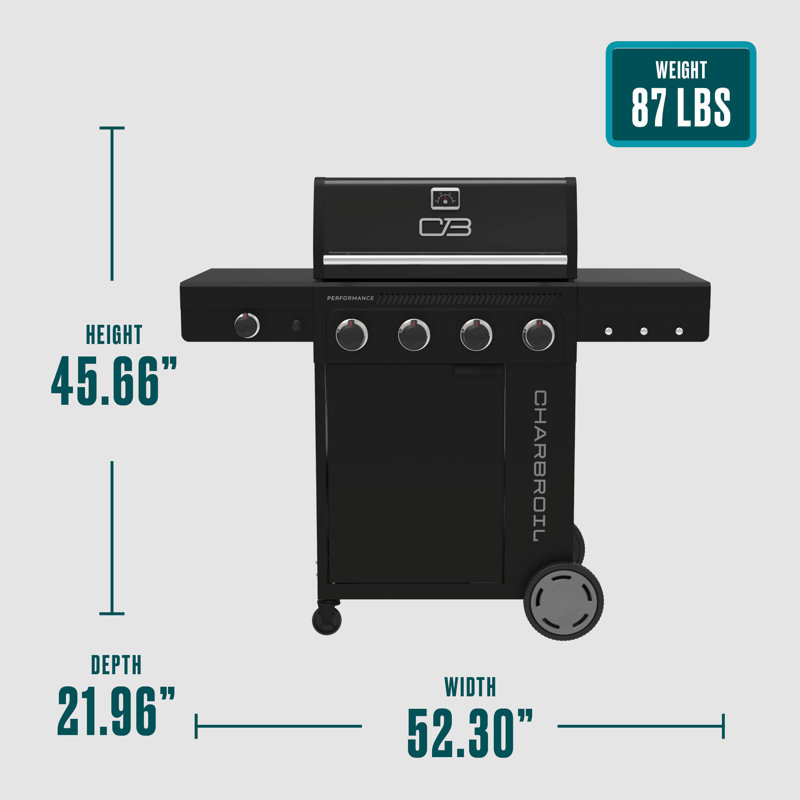 Charbroil Performance Series 4-Burner Gas Grill Cabinet with Side Burner, Black