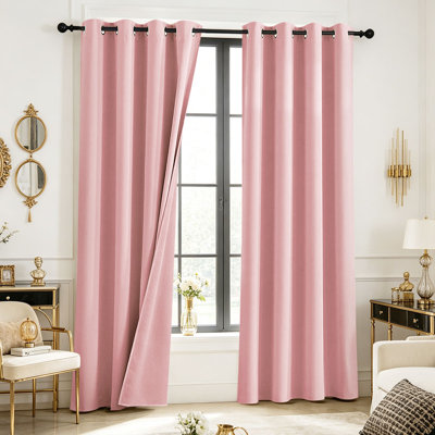 Grommet 100% Blackout Curtains 2 Panels, 200GSM Double Coated Fabric Drapes, Heavy Weight Smooth Drape Window Curtain, Minimalist Solid Thermal Insulated Privacy Curtain, Multiple Sizes & Colors Available for Bedroom Living Room
