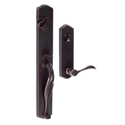 Wasatch Vintage Bronze Single-Cylinder Keyed Entrance Leverset with Deadbolt and Sandstone Lever, Left-Handed