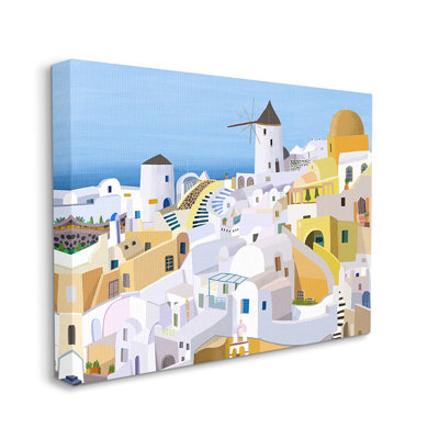 «Seaside Greek Cityscape White Yellow Buildings» par Carla Daly - impression d'art graphique