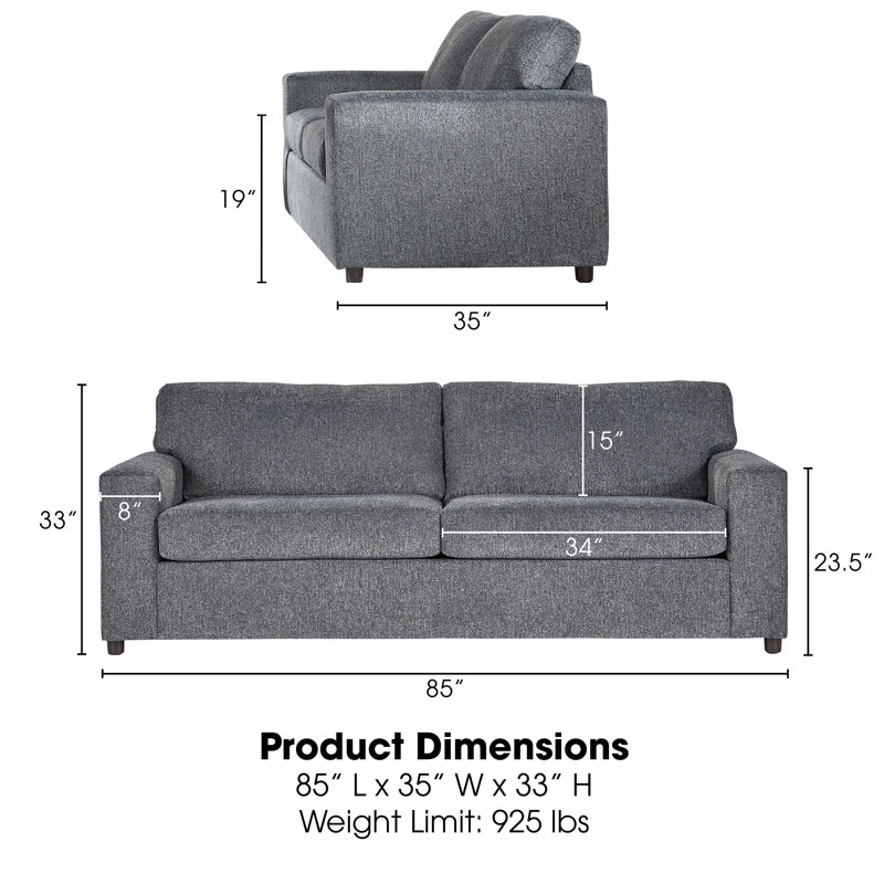 Calian 3-Seater Polyester Fabric Couch, Ash Gray Polyester