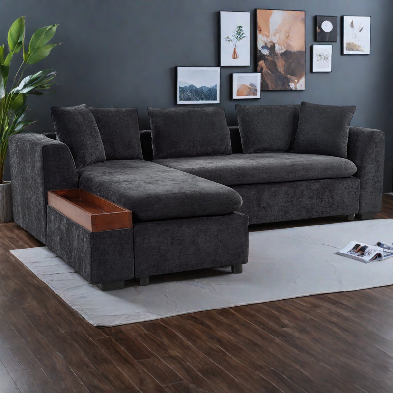 Sectional Sofa 93.7" L-Shaped Sofa Upholstered Sofa, Black Chenille