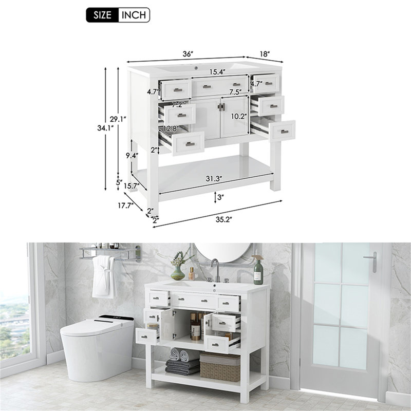 Meuble-lavabo sur pied simple 36 po avec plateau en résine Monigue, Noir