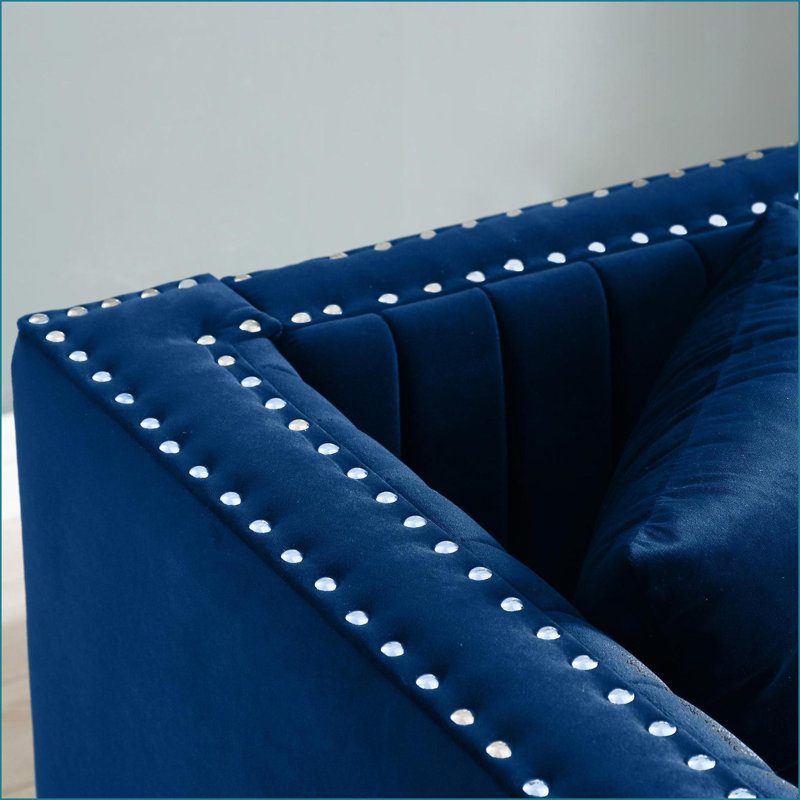 Ensemble de canapé-lit en velours capitonné 2 pièces avec 4 coussins pour le salon Sofas Couches Bleu royal | Velours