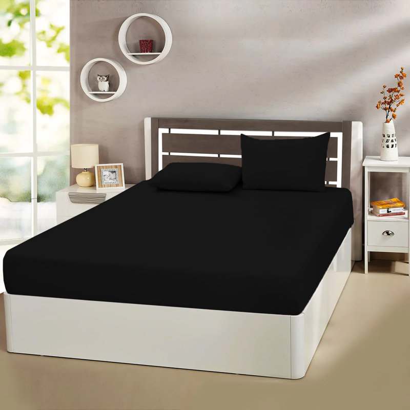 Ewoud Super Soft Microfiber Fitted Sheet – 25cm Deep Pocket, Brushed Finish, Black, Single (3')