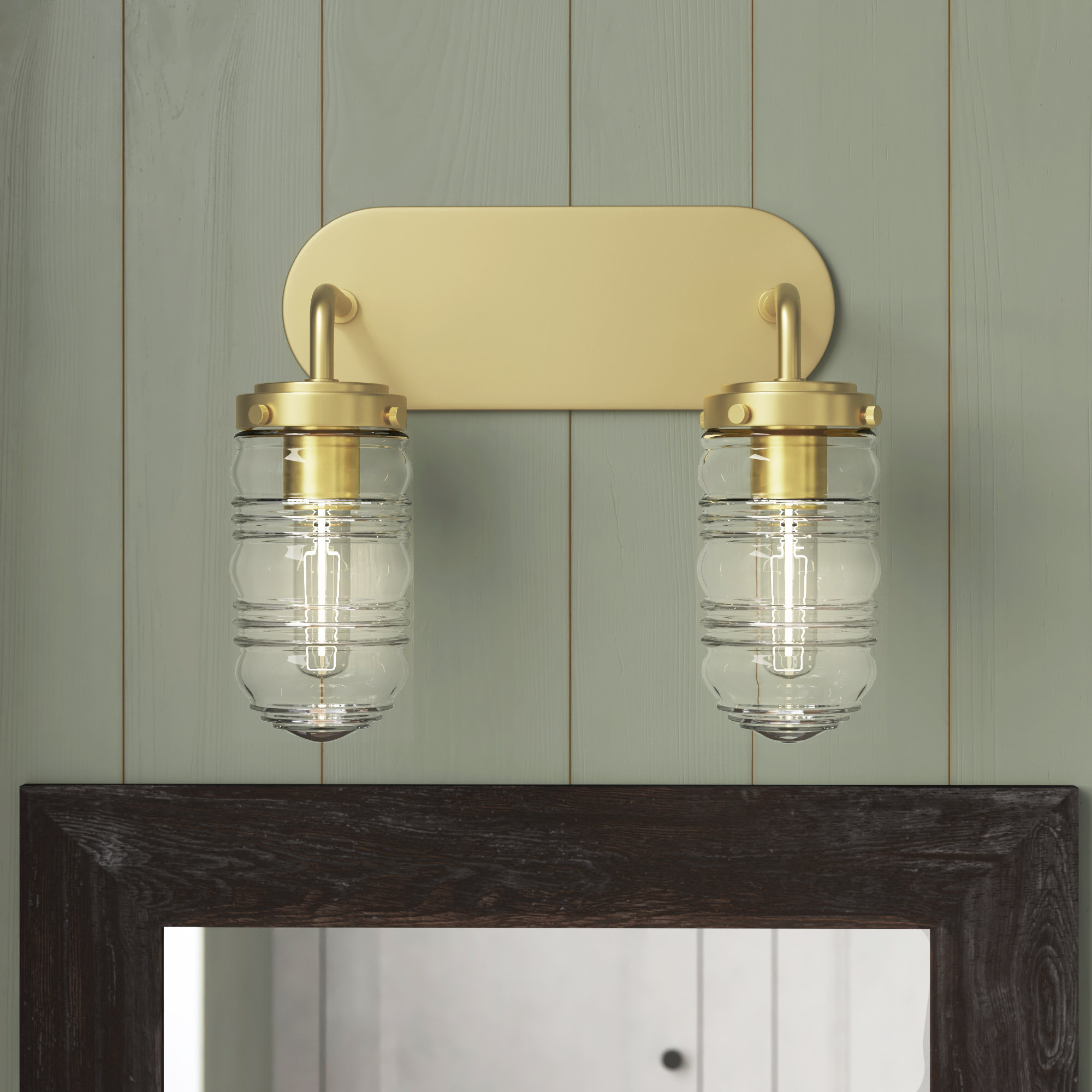 2 Light Dimmable Vanity Light, Aged Brass