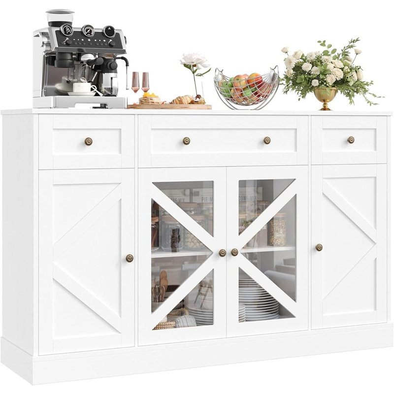 Buffet Buffet avec 4 portes et 3 tiroirs, café-bar Farmhouse, blanc