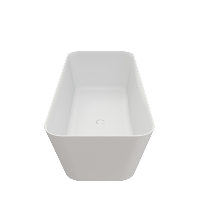 67 Inch Solid Surface Soaking Bathtub - Deep Soak Freestanding, Matte Finish, Slip , Advanced Insulation, Stone Resin Material, Seamless One Piece, Skin , Single Artificial White , Cover