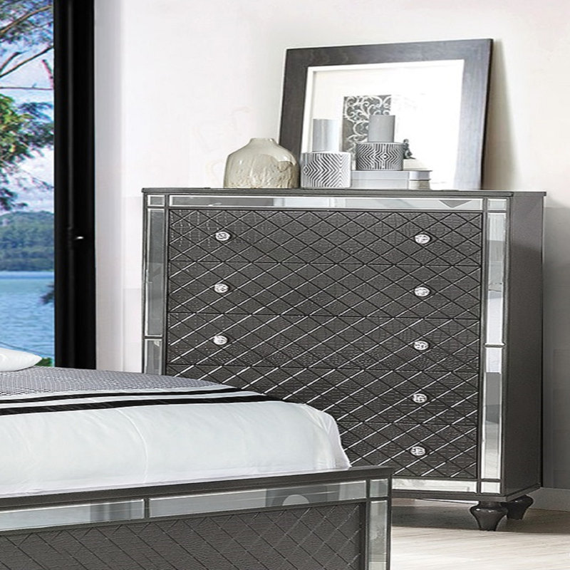 Commode à 5 tiroirs 1 pièce de style contemporain Glam