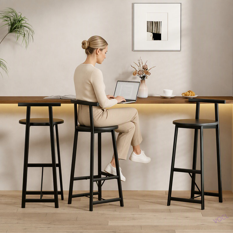 Ensemble de 3 tabourets de bar 27 "H 27" avec repose-pieds et chaises de cuisine modernes pour comptoir, Noir