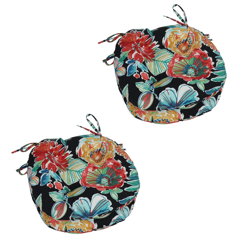 Outdoor 3.5'' Dining Chair Seat Cushion, Black/Red/Orange Floral