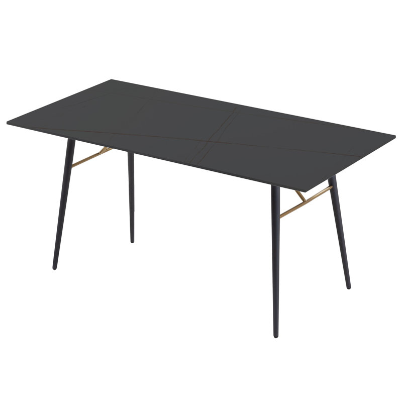 Quevon Ceramic Tile Rectangular Dining Table,dinning table,dining room table, 35.1" W x 70" L, Black