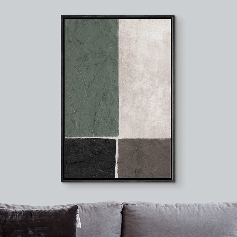 Minimal Landscape Mid-Century Dark Grey Black Grock Color Blocks - Floater Frame Print, Cadre noir