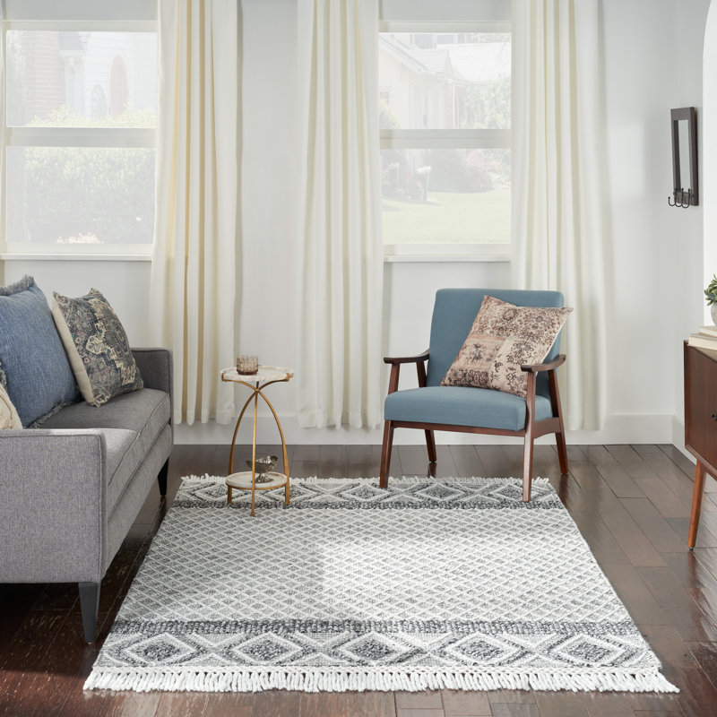 Tapis Leibowitz géométrique gris tissé à la main et fait à la main, Rectangle 5 pi 3 po x 7 pi 6 po