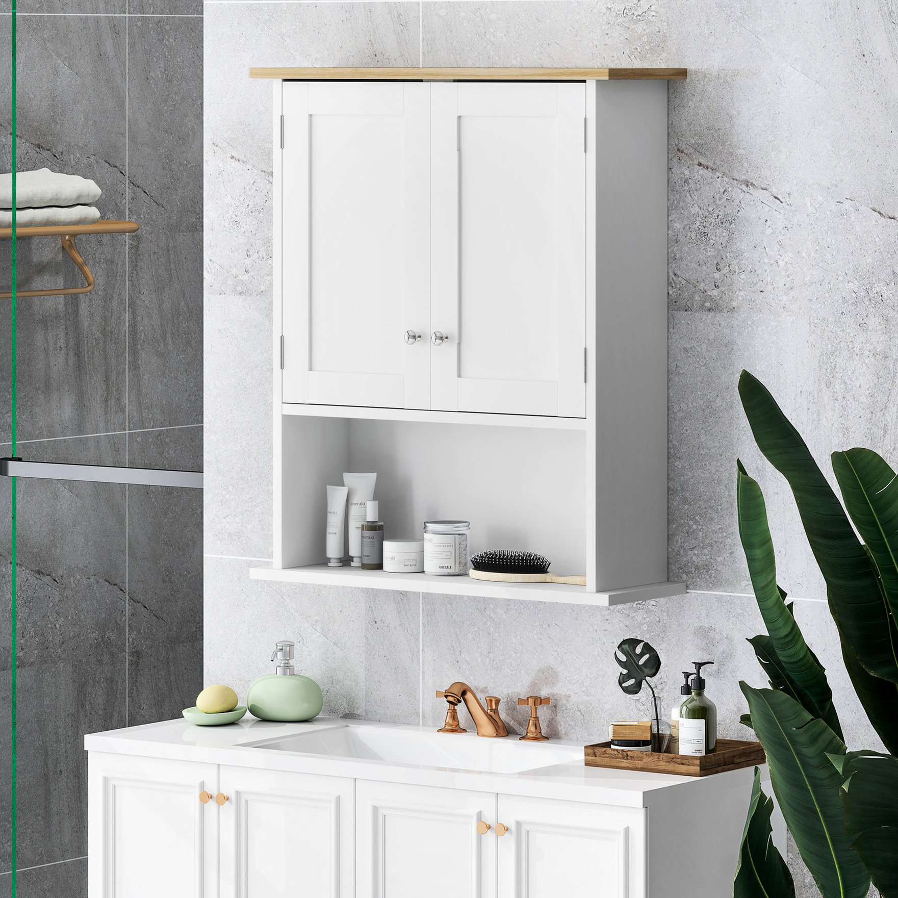 Latitude Run® Bathroom Wall Cabinet - 2 Doors, Adjustable Shelf, Over ...