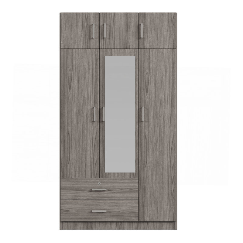 Armoire à miroir 3 portes avec 2 tiroirs et armoire supérieure, Gris