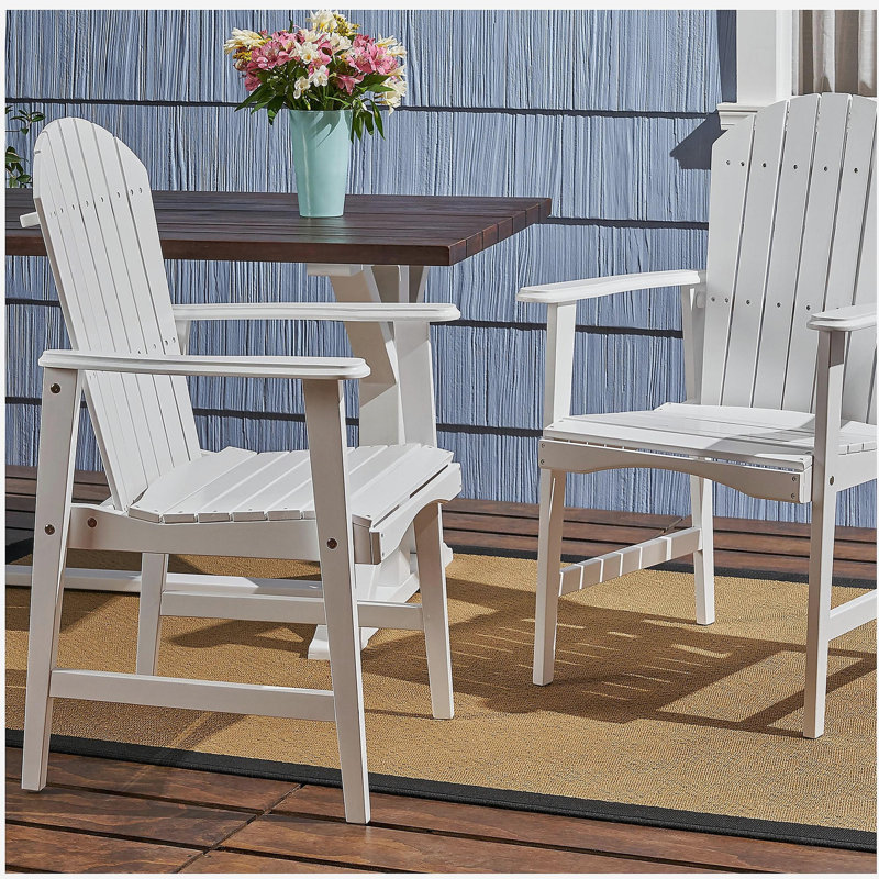 Outdoor Weather Resistant Acacia Wood Adirondack Dining Chairs, Set of 2, White