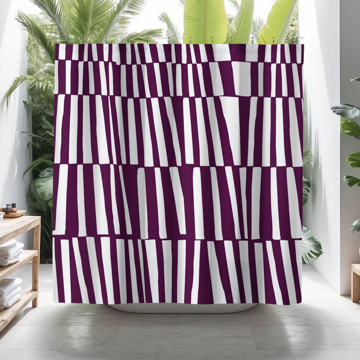 Thora Abstract Mid-Century Shower Curtain, Purple