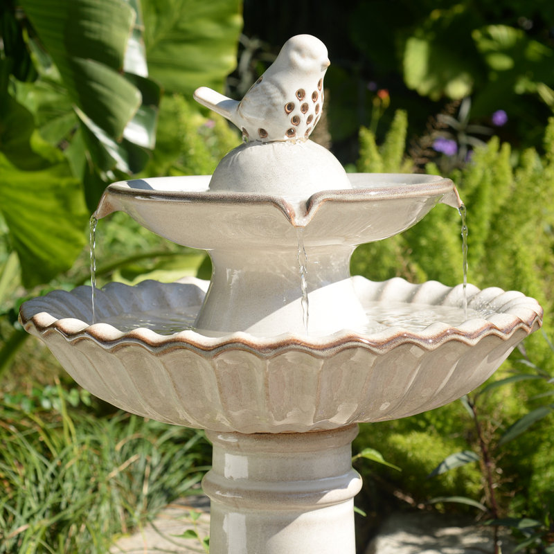 Ceramic / Porcelain Tiered Birdbath, Ivory