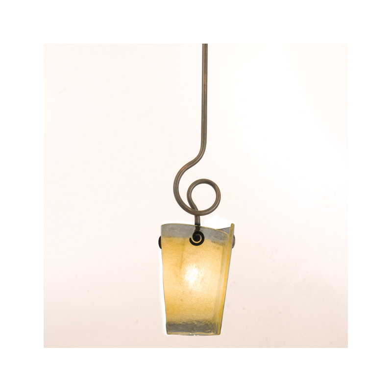 Luminaire suspendu à cylindre simple 1 lumières Tribecca, Cuivre antique, Verre latéral, très grand, filigrane antique