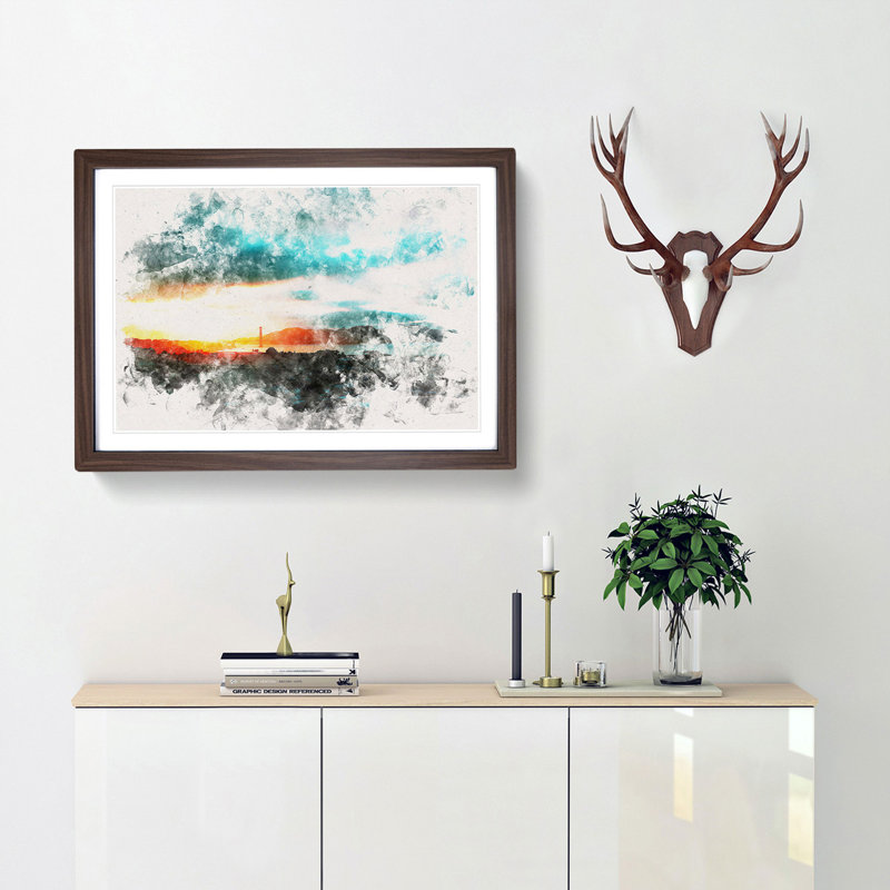 San Francisco Skyline - Picture Frame Painting Print, 33cm H x 45cm W x 2cm D, Walnut Framed Framed