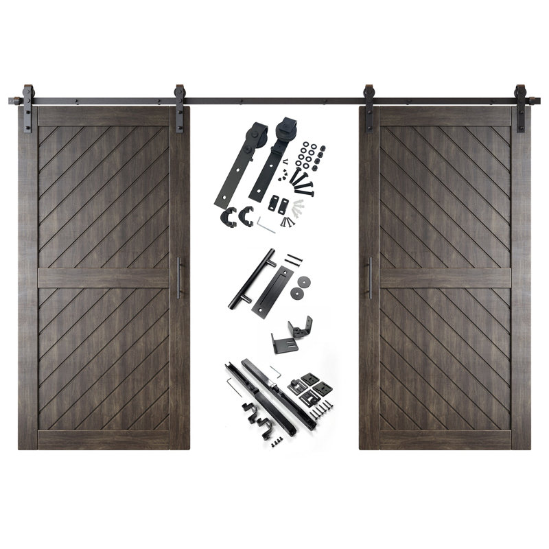 Porte coulissante Homacer en Ã©bÃ¨ne, non assemblÃ©e et finie, Ã  rayures obliques, Ã  deux battants, avec trousse de quincaillerie d'installation sans dÃ©rivation, pour usage intÃ©rieur uniquement