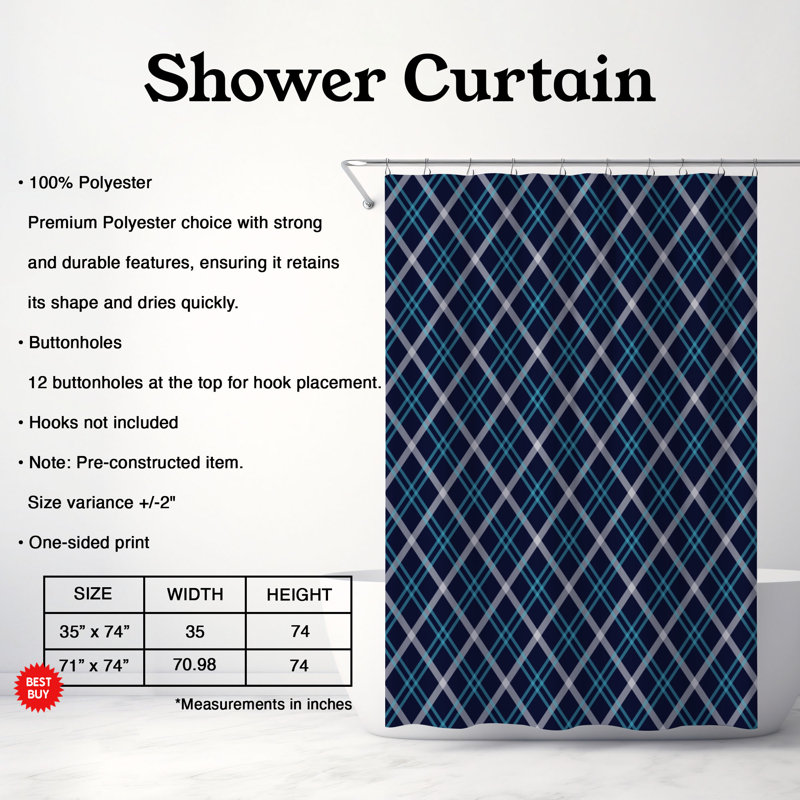 Navy Squares - Premium Shower Curtain, 74"H x 71"W