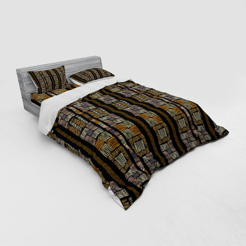 Rustic Polyester Striped Duvet Cover, Queen Duvet Cover + 3 Additional Pieces
