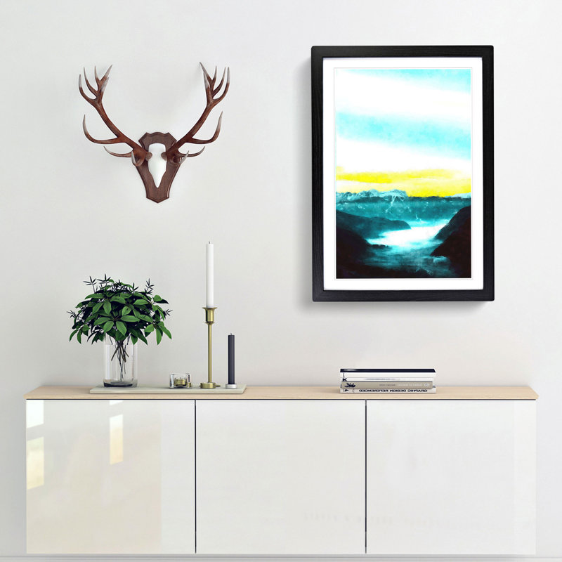 Fog Beneath The Mountain - Single Picture Frame Painting on MDF, 45cm H x 33cm W x 2cm D, Black Framed