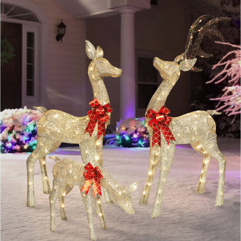 Led Lights 3 Piece Deer Family Set