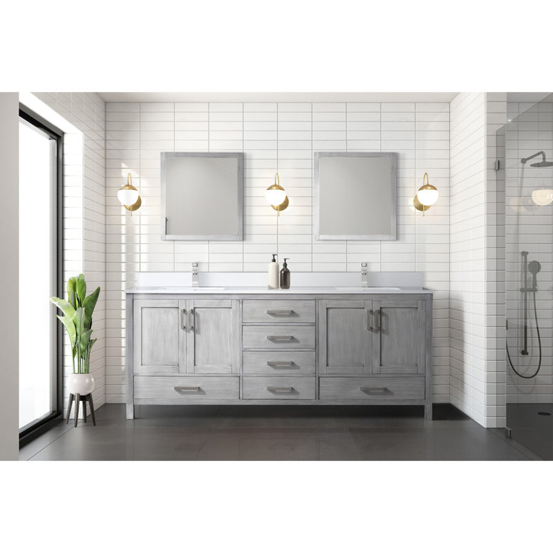 Meuble-lavabo double 80 po X P 22 po D, dessus en quartz blanc et ensemble de robinet